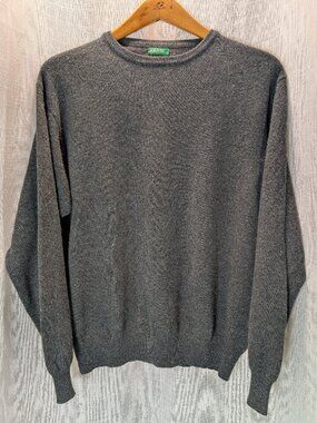 Benetton 100% Virgin Wool Greenish Gray Crew Neck Sweater Size M